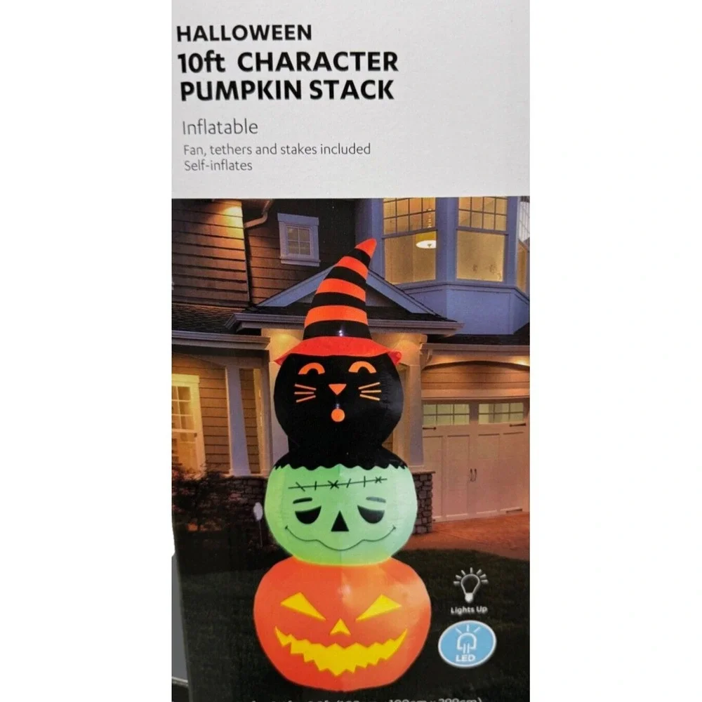10' GIANT  Totem BLACK CAT, MONSTER, JACK‎ O LANTERN Halloween Inflatable